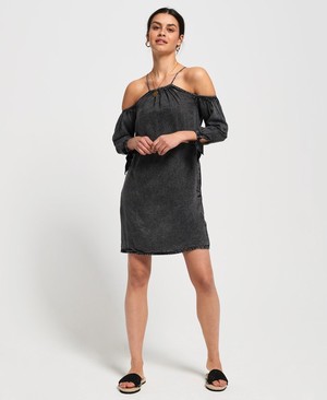 Superdry Eden Cold Shoulder Női Ruhák Fekete | QJVIC8490